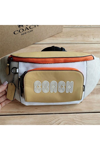 Кожаная сумка на пояс Coach Track - Beige / White   