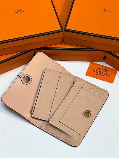 Кожаный кошелёк Hermes Dogon Duo - Pink 19.5x12 см   