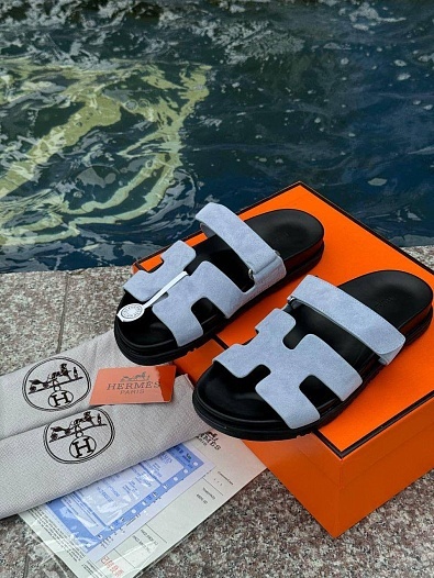 Женские замшевые сандалии Hermes Chypre - Blue / Black   