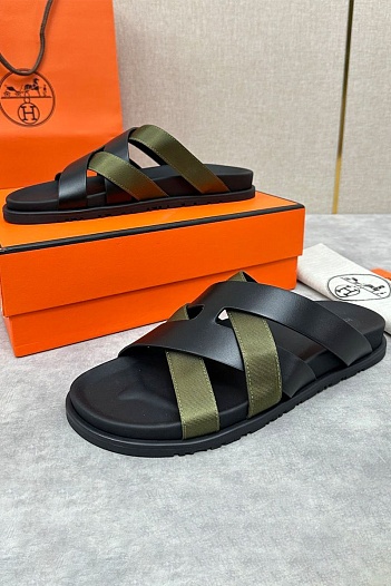 Мужские шлёпанцы Hermes Kazimir - Black / Khaki   