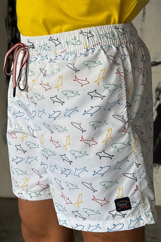 Мужские белые шорты Paul & Shark shark-print