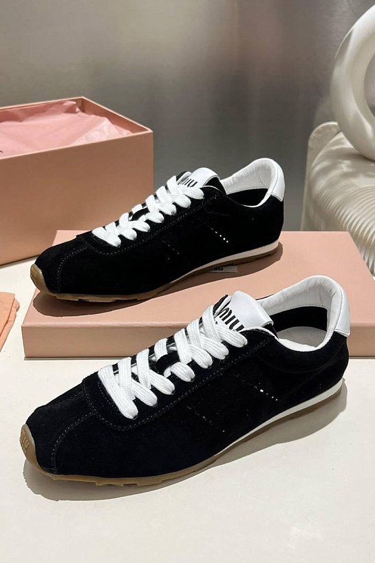 Женские замшевые кроссовки MIU MIU Premium - Black