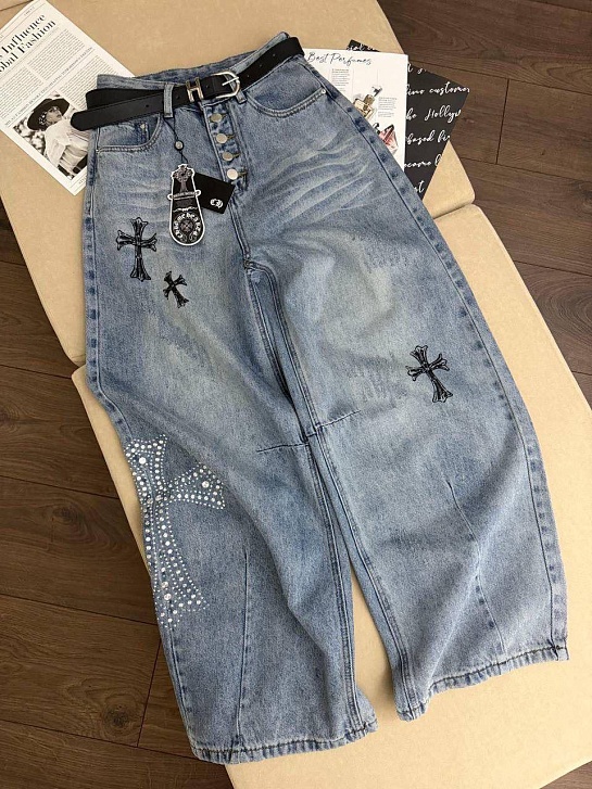 Женские голубые джинсы Chrome Hearts premium