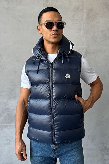 Мужской синий жилет Moncler Cardamine logo-patch   