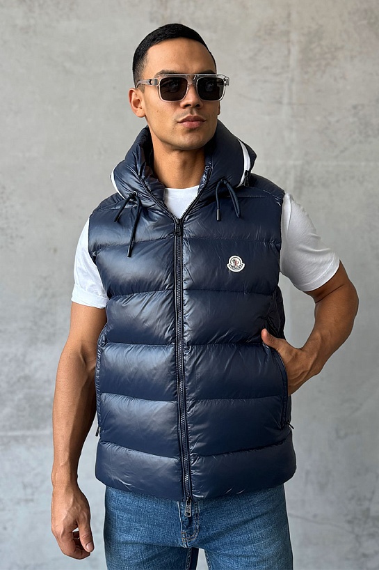 Мужской синий жилет Moncler Cardamine logo-patch