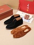 Замшевые лоферы с меховой стелькой Loro Piana Open Walk - Black