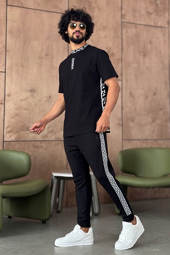 Чёрная мужская футболка Versace La Greca trim   