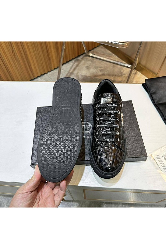 Мужские кожаные кроссовки Philipp Plein чёрного цвета