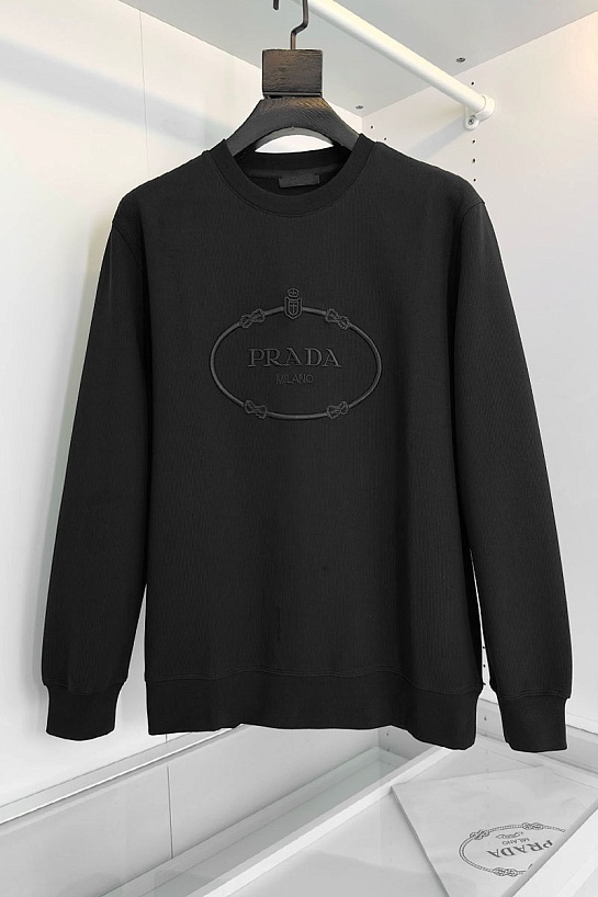 Мужской чёрный свитшот Prada logo-embroidered