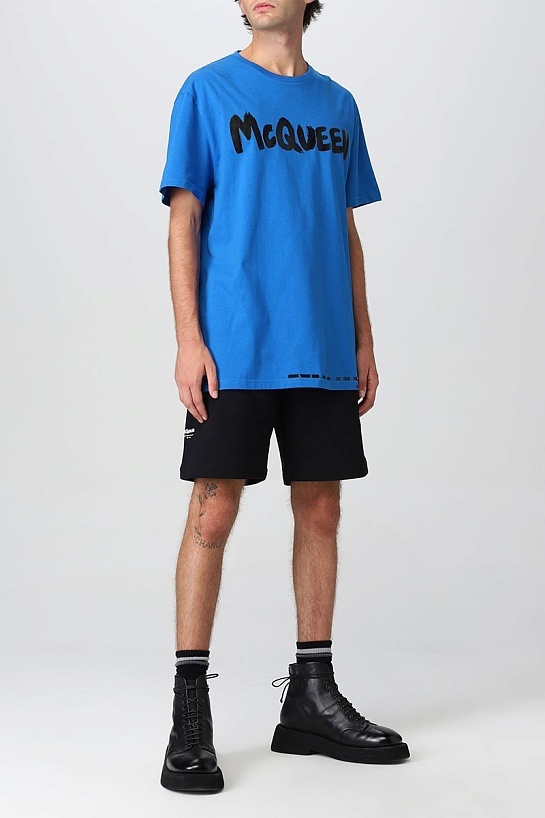 Синяя футболка Alexander McQueen graffiti logo-print