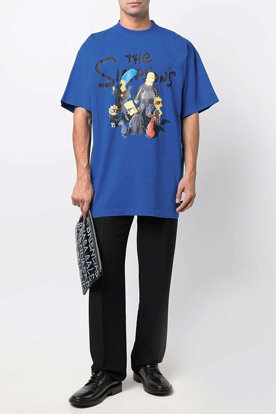 Синяя оверсайз футболка Balenciaga The Simpsons