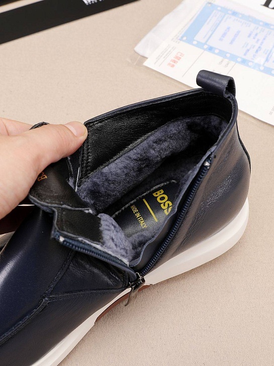 Кожаные лоферы с мехом Hugo Boss high-top - Navy