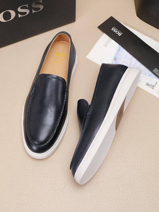 Кожаные лоферы Hugo Boss embossed logo - Navy / White