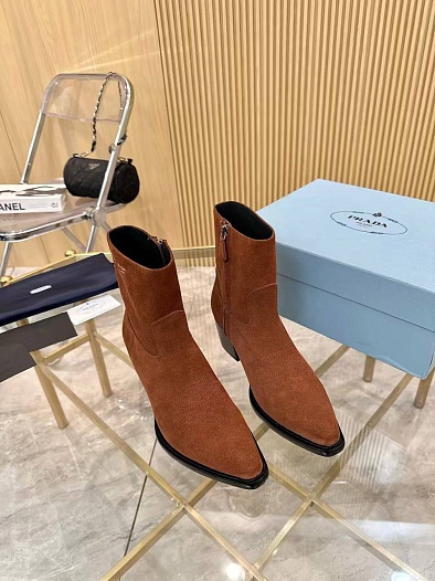 Женские замшевые сапоги Prada premium - Brown   
