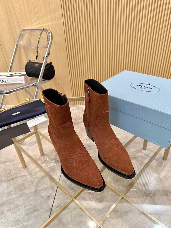 Женские замшевые сапоги Prada premium - Brown