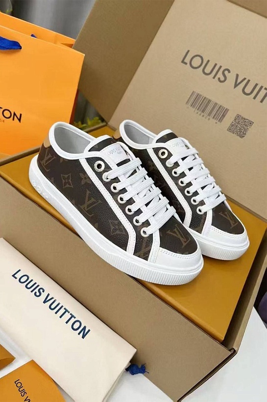 Женские кожаные кеды Louis Vuitton Premium - Brown