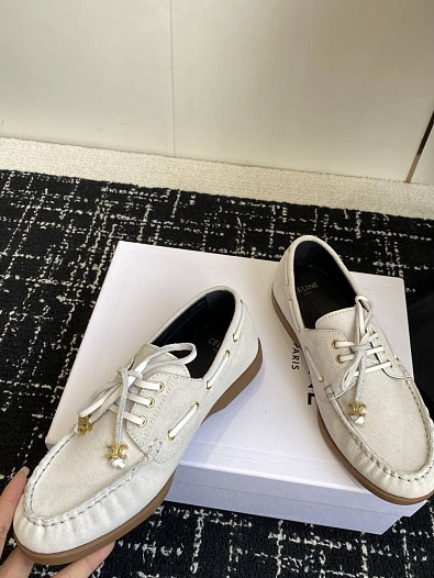 Женские замшевые лоферы Celine premium - White   