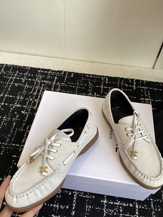 Женские замшевые лоферы Celine premium - White