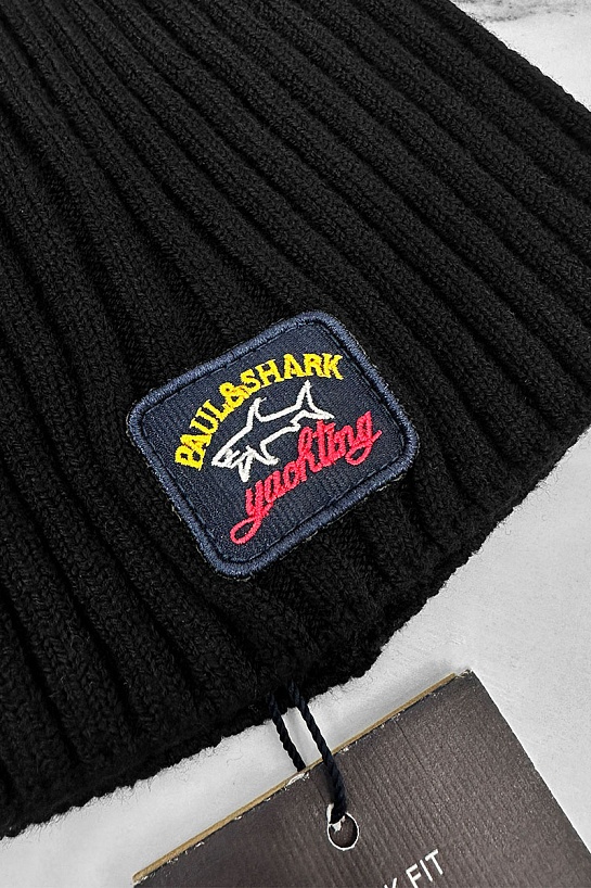 Мужская чёрная шапка Paul & Shark logo-patch
