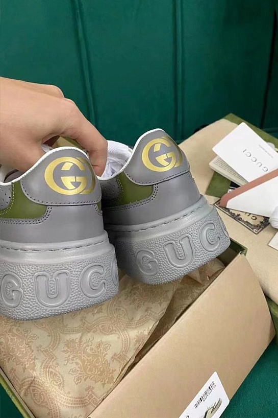 Мужские кожаные кроссовки Gucci - Grey