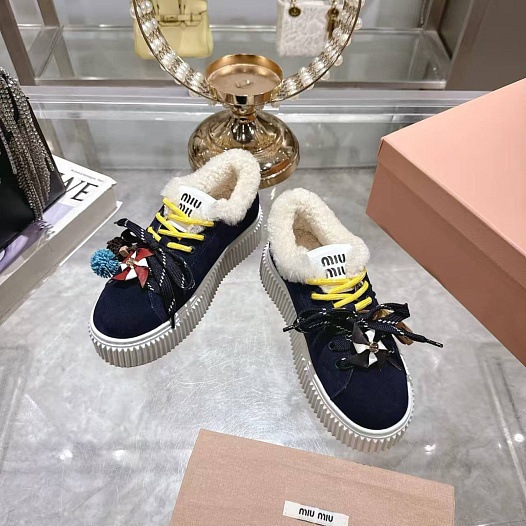 Женские замшевые кроссовки с мехом MIU MIU premium   