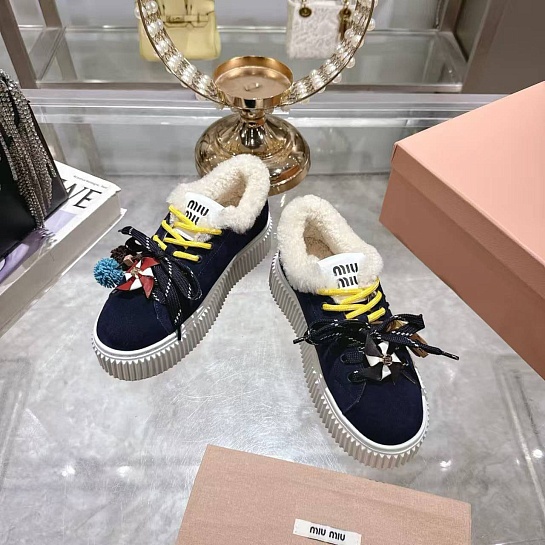 Женские замшевые кроссовки с мехом MIU MIU premium