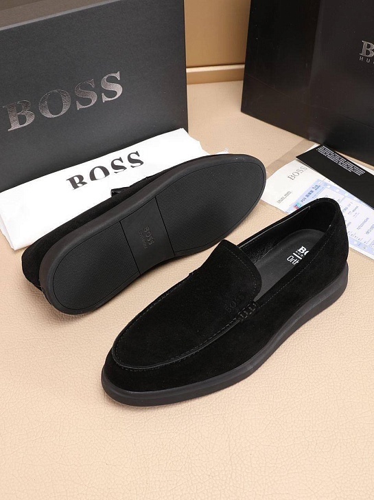 Замшевые лоферы Hugo Boss embossed logo - Black