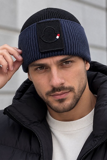 Мужская брендовая шапка Moncler- Black / Navy   