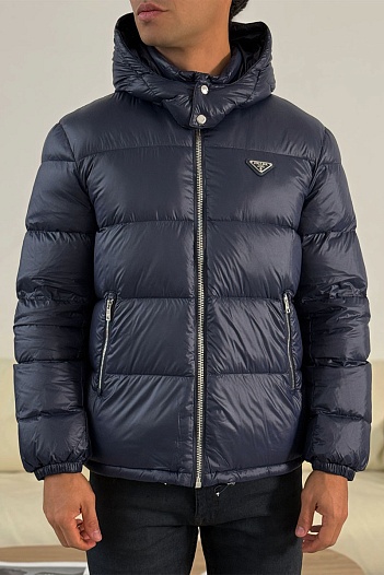Мужской пуховик Prada logo-plaque - Blue   