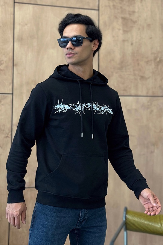 Мужское чёрное худи Givenchy Barbed Wire Flocked