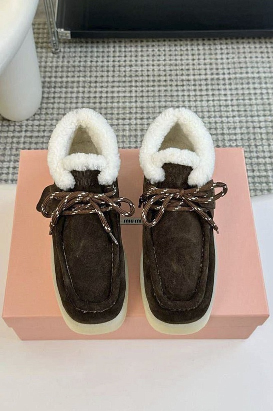 Женские замшевые лоферы с мехом MIU MIU premium