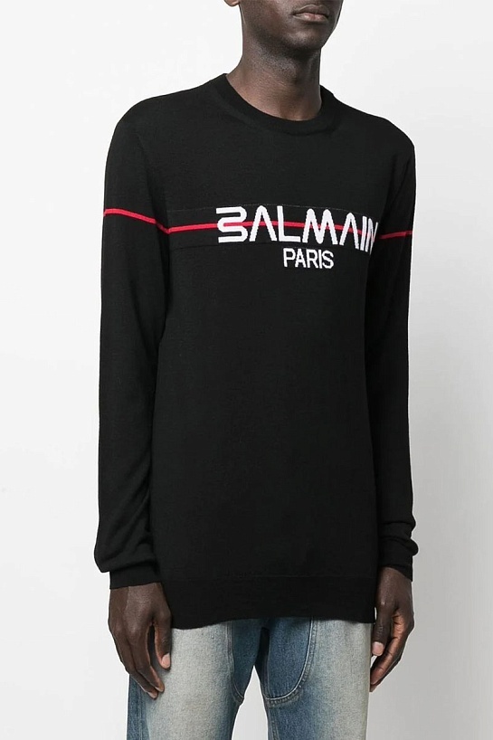 Чёрный джемпер Balmain intarsia logo jumper