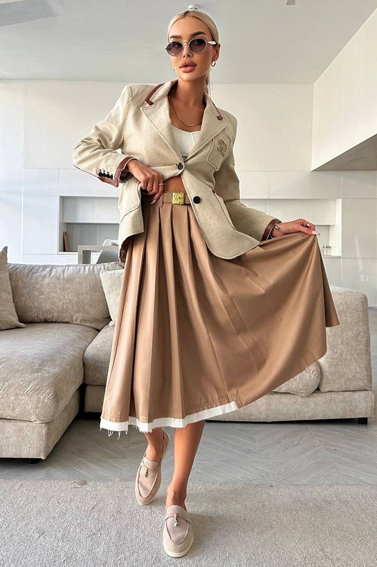 Женская юбка миди MIU MIU бежевого цвета