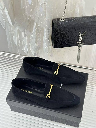 Женские замшевые лоферы чёрного цвета Yves Saint Laurent premium   