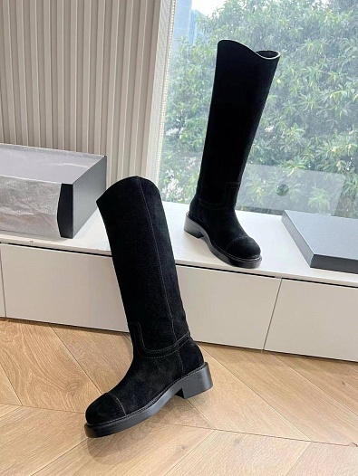 Женские замшевые сапоги Chanel Premium - Black   
