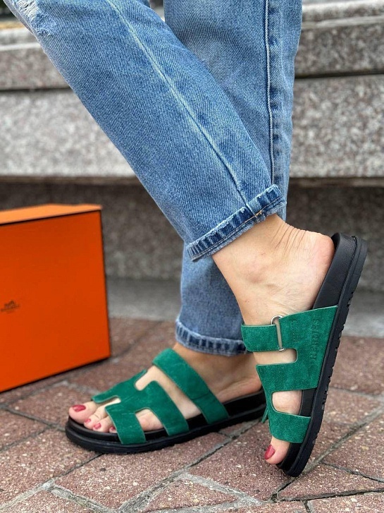 Женские замшевые сандалии Hermes Chypre - Green