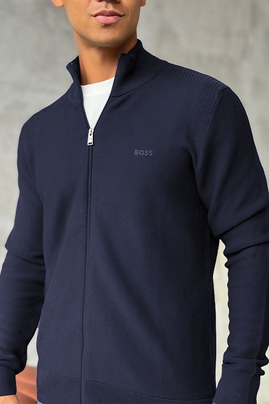 Тёмно-синяя кофта на молнии Hugo Boss logo-embroidered