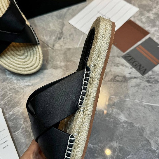 Мужские шлёпанцы Ermenegildo Zegna leather - Black