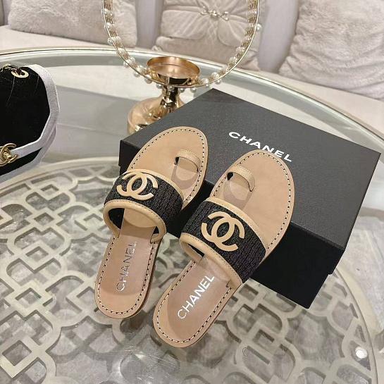 Женские кожаные шлёпанцы Chanel premium