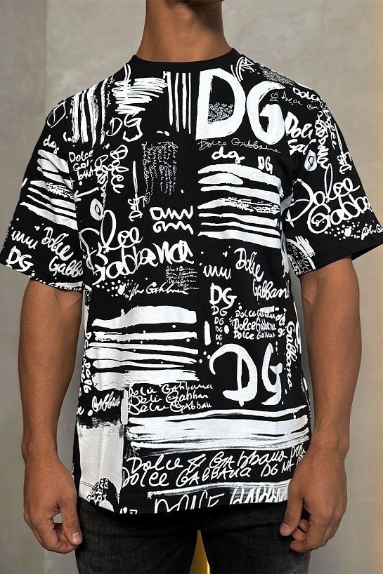 Чёрная оверсайз футболка Dolce & Gabbana graffiti-print
