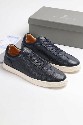 Кожаные кроссовки Brunello Cucinelli logo-print - Navy   