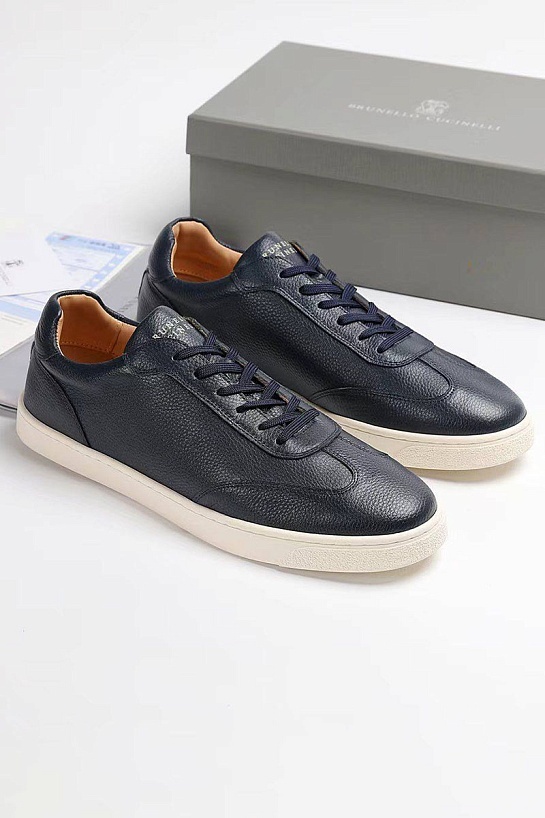 Кожаные кроссовки Brunello Cucinelli logo-print - Navy