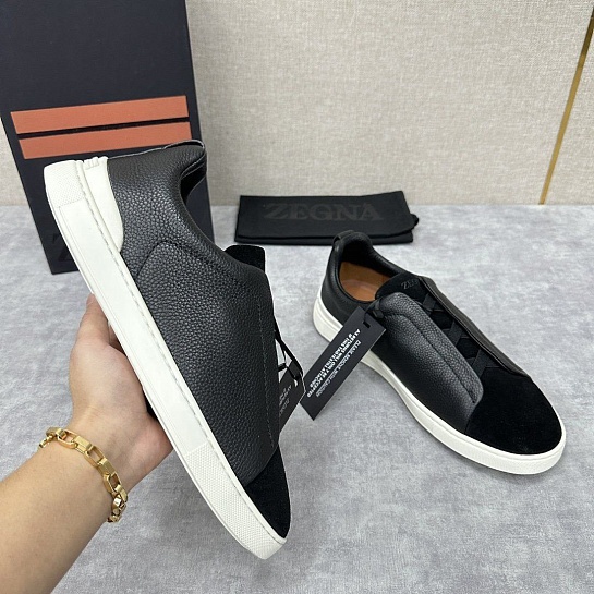 Мужские кроссовки Ermenegildo Zegna Triple Stitch Leather - Black