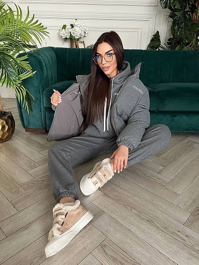 Женский серый костюм тройка MIU MIU Premium   