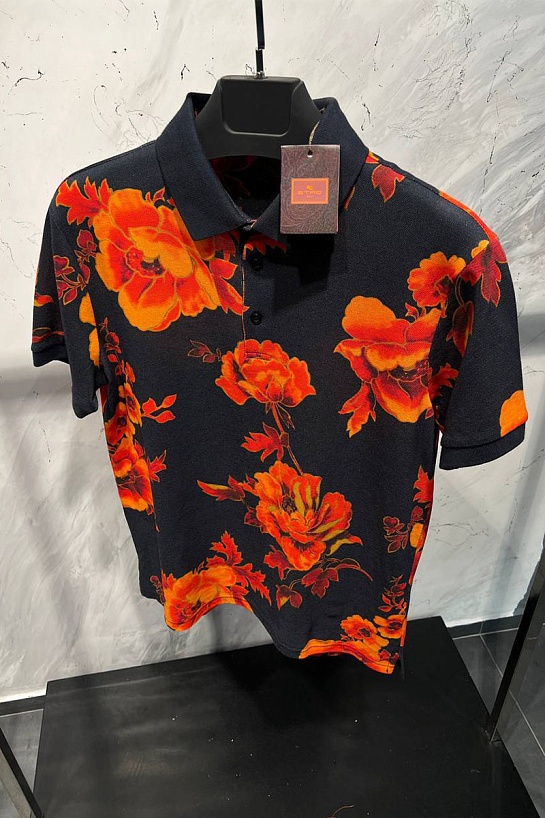 Мужское поло Etro "Floral" - Black / Orange