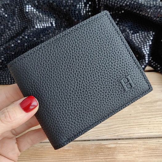 Кожаный чёрный кошелёк Hermes 12х10 см   