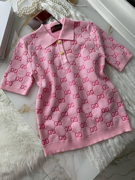 Розовое женское поло Gucci GG monogram-pattern