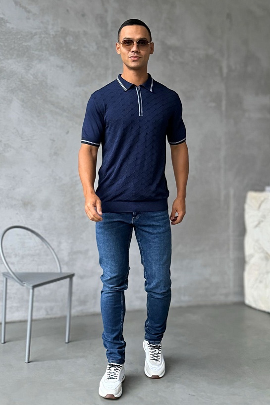 Мужское поло Zilli zip neck - Blue