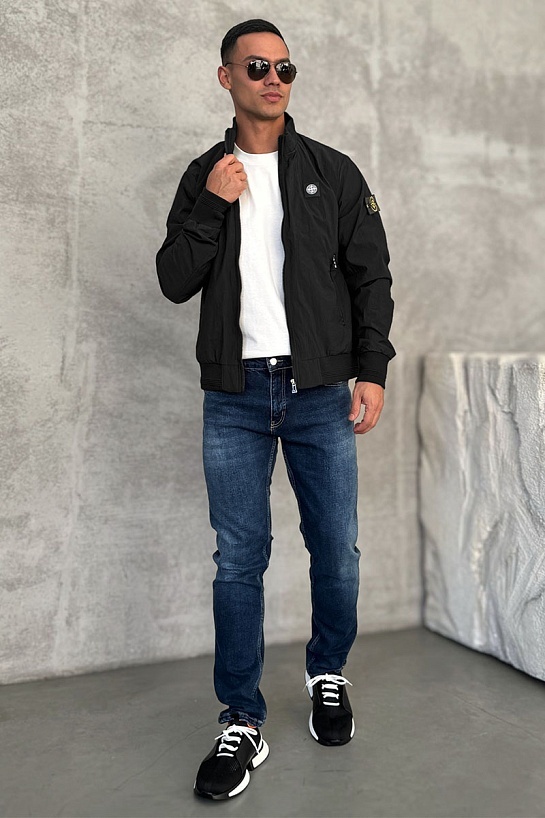 Мужская чёрная куртка с патчем на плече Stone Island