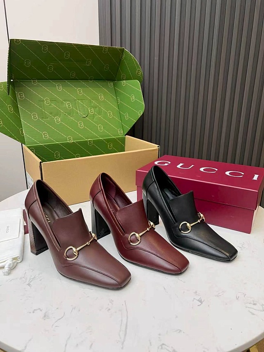 Женские кожаные лоферы на каблуке Gucci Signora Pump premium